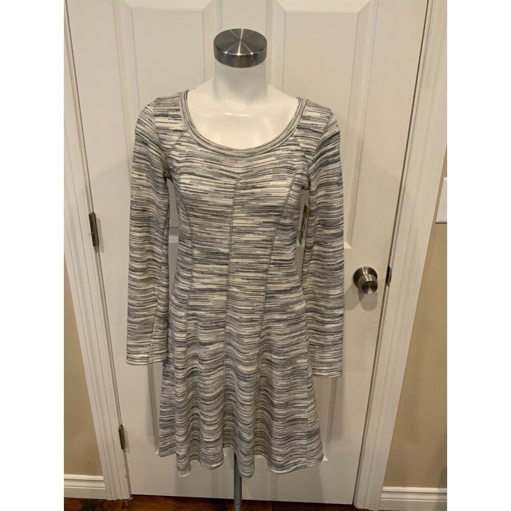 Saturday, Sunday Anthropologie Gray & White Striped Skater Dress, Size XS